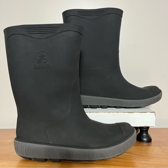 Kamik Riptide Waterproof Rain Boots, Black/Charcoal, Big Kids 4 M - Picture 1 of 9